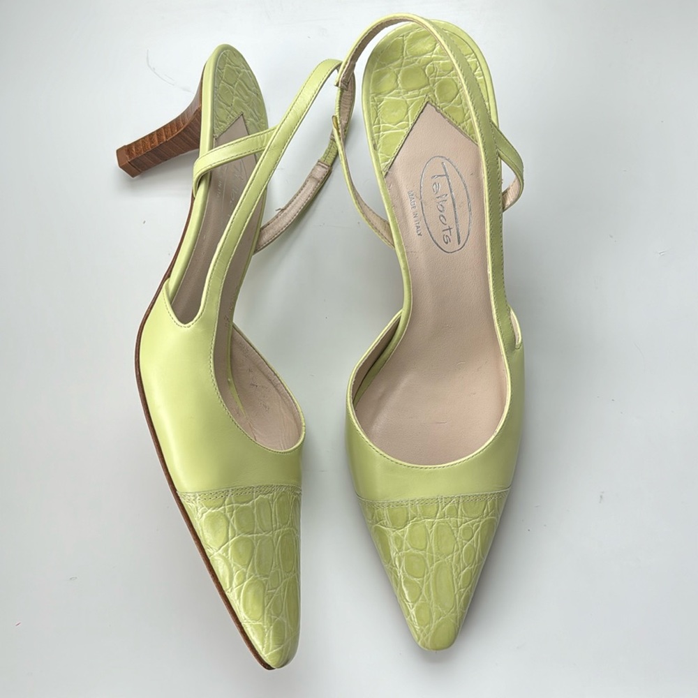 Talbots leather slingback light green kitten heels